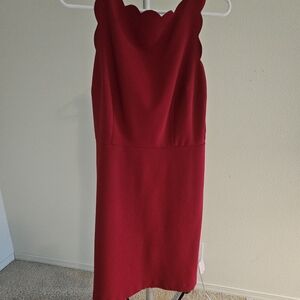 LOFT Strapless Red Scalloped Dress